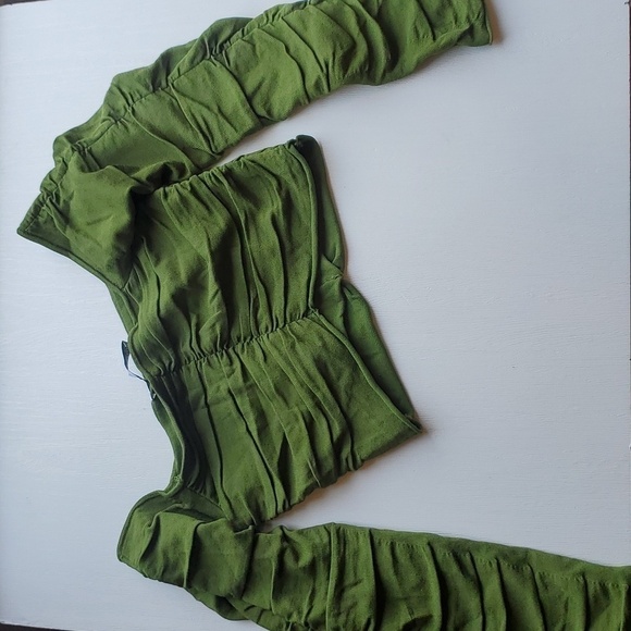 Zara Olive Green Ruched Off the Shoulder Crop Top S like new - Picture 3 of 7